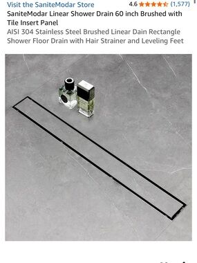 SaniteModar Linear Shower Drain 60” Brushed with Tile insert panel - Black